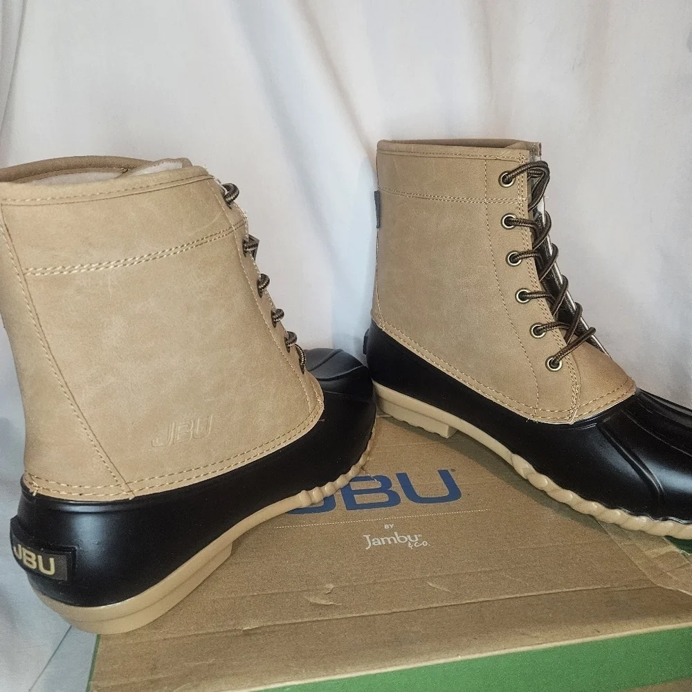 JBU Maine Waterproof Winter Duck Boot Dark Brown Beige NWT 13M Retail $80
